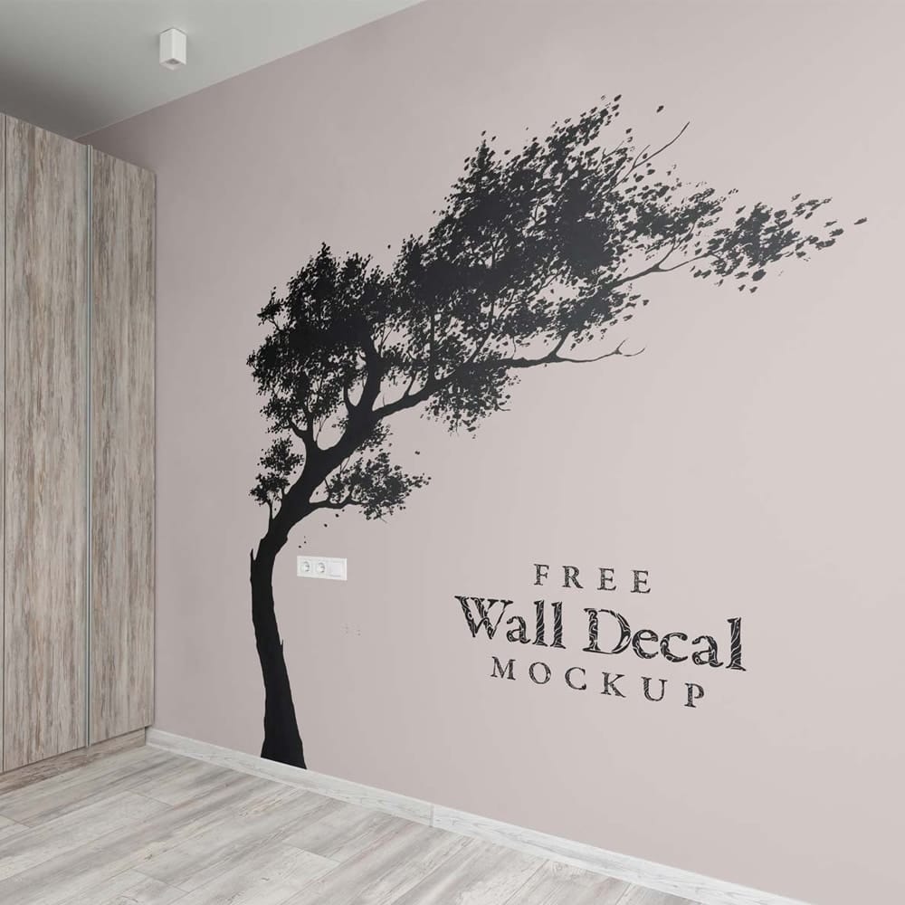 Free Wall Art Decal / Sticker Mockup PSD