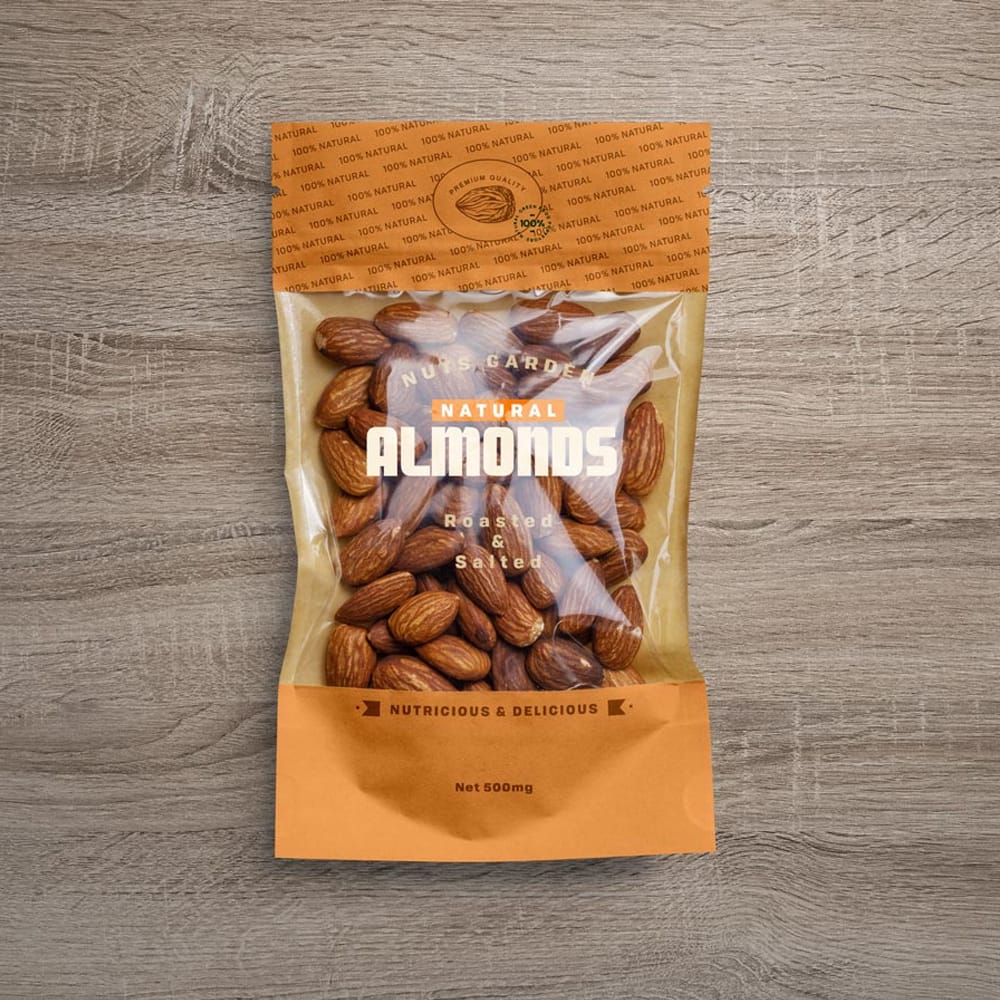 Free Window Pouch Almond Packaging Mockup PSD
