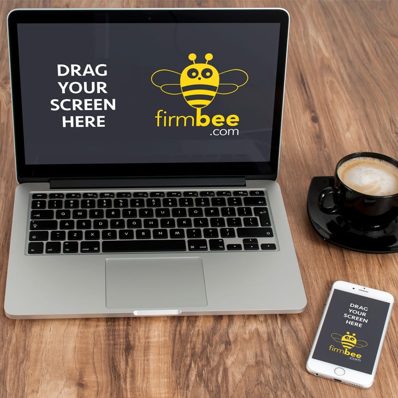 MacBook Pro and iPhone 6 On The Desk Mockup PSD