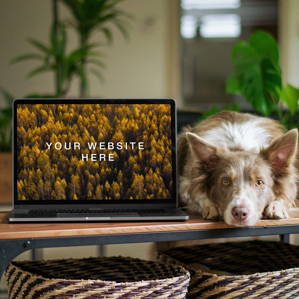 MacBook with Dog Mockup