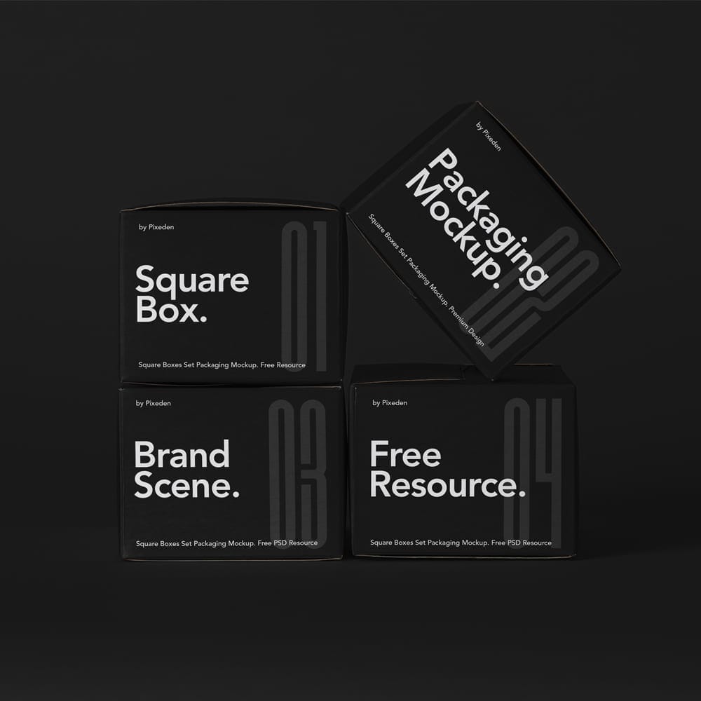 Packaging PSD Square Boxes Mockup Set