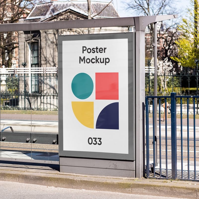Poster on Bus Stop Mockup