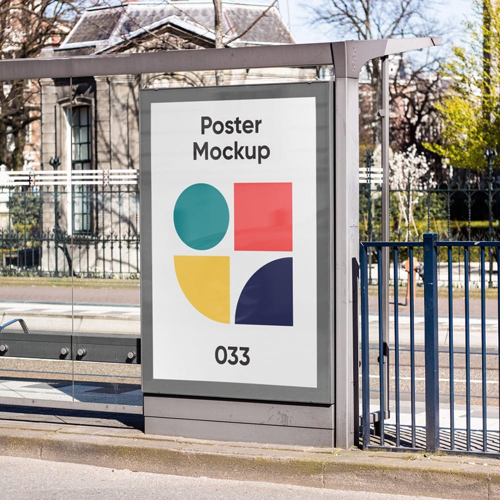 Poster on Bus Stop Mockup