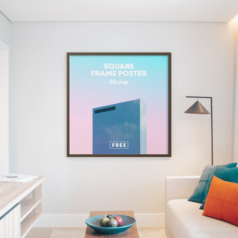 Square Poster Frame on Room Free Mockup