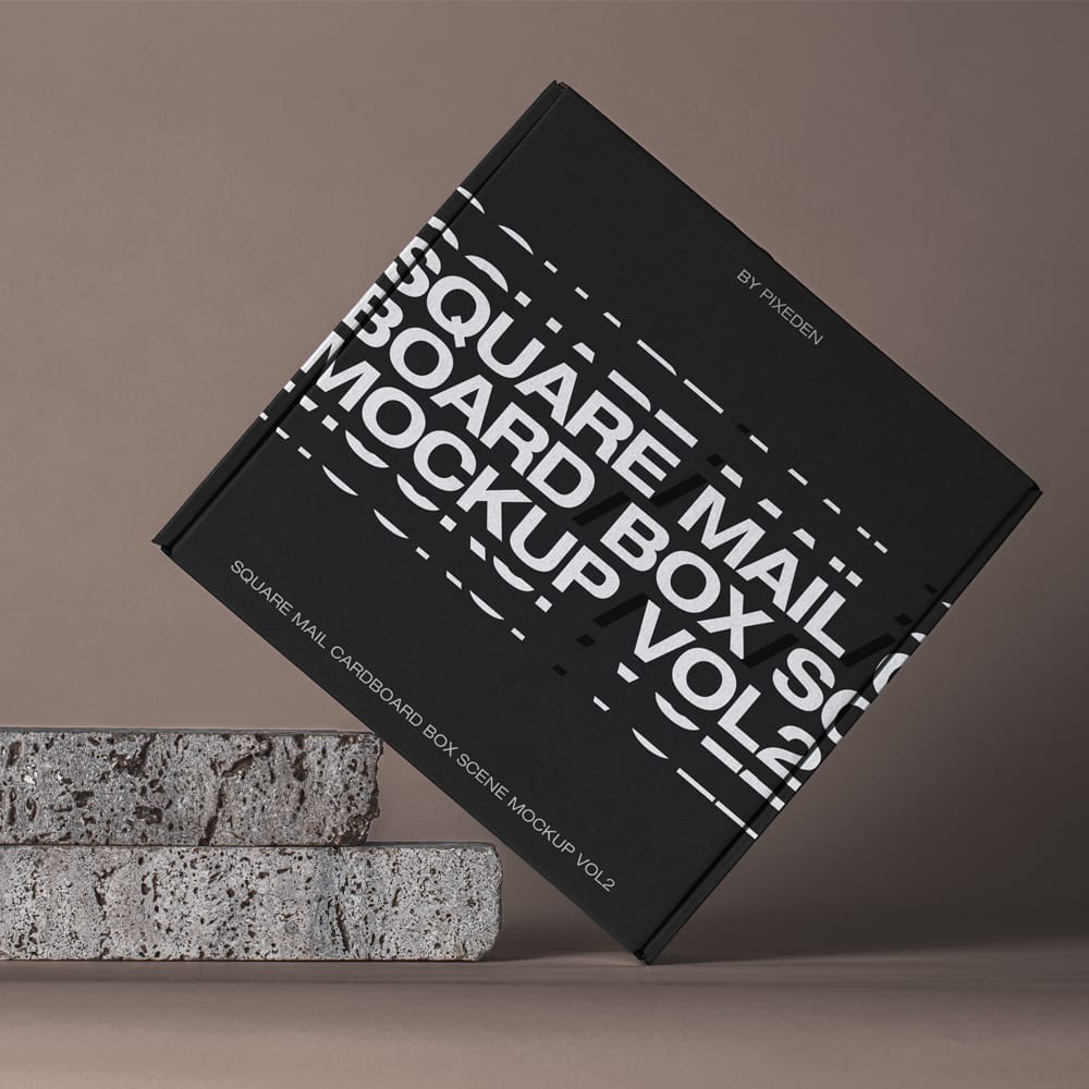 Square PSD Mail Cardboard Box Mockup