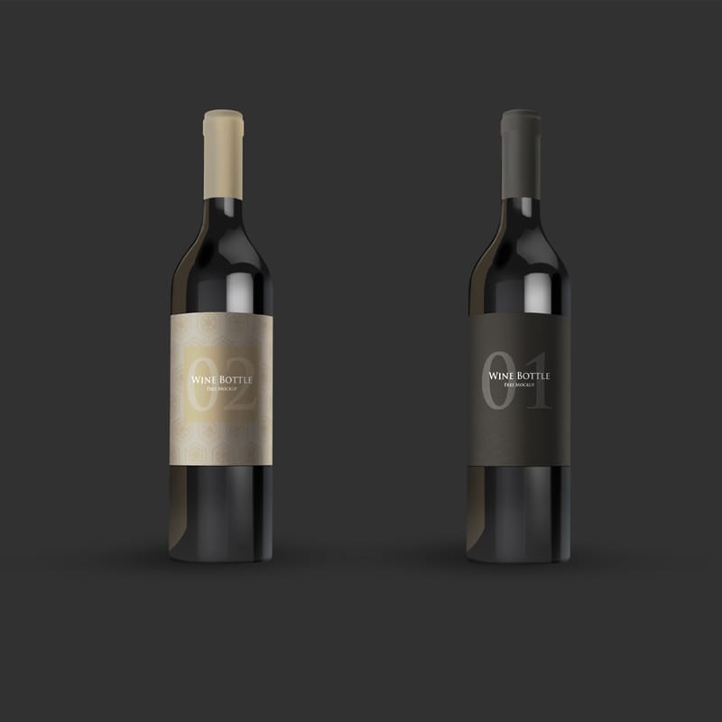 2 Wine Bottles Free Mockup