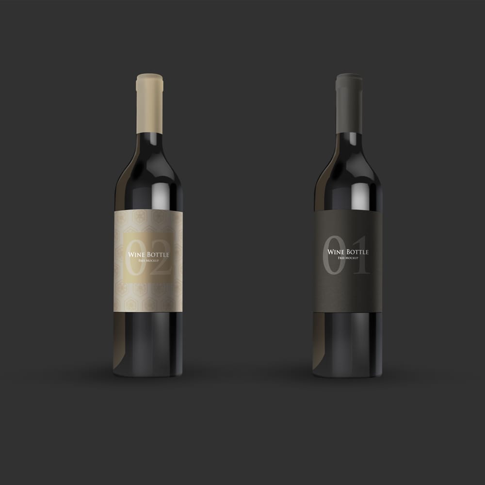 2 Wine Bottles Free Mockup