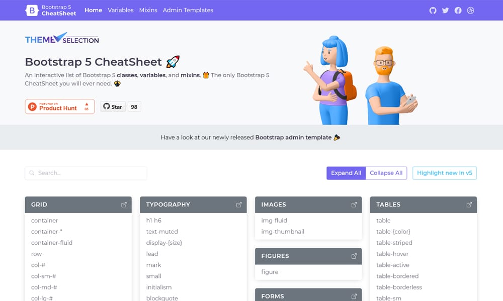 Bootstrap 5 chat sheet |  Selection