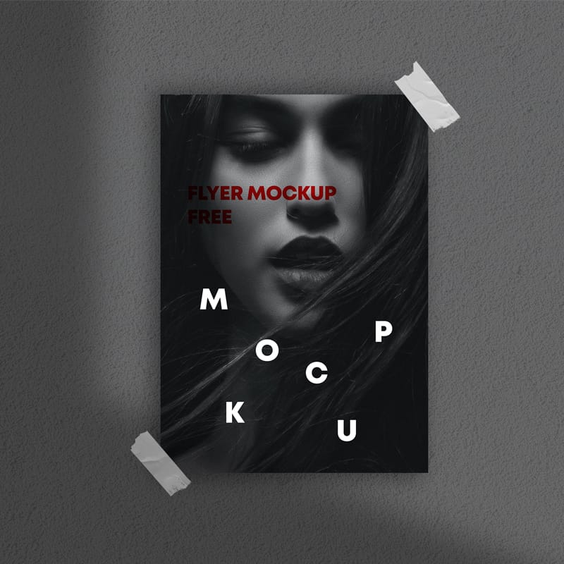 Flyer Taped on Wall Free Mockup