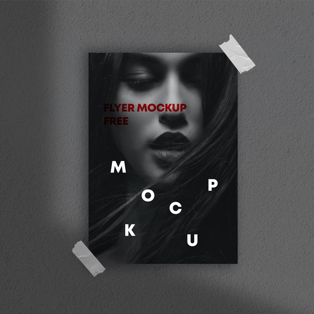 Flyer Taped on Wall Free Mockup
