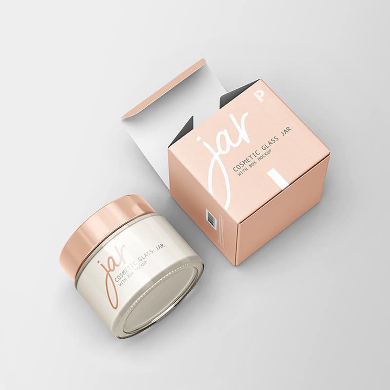 Free Cosmetic Glass Jar with Box Mockup