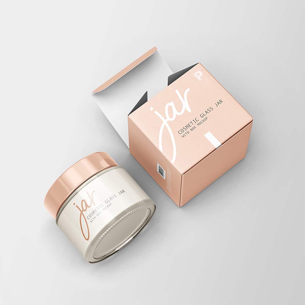 Free Cosmetic Glass Jar with Box Mockup