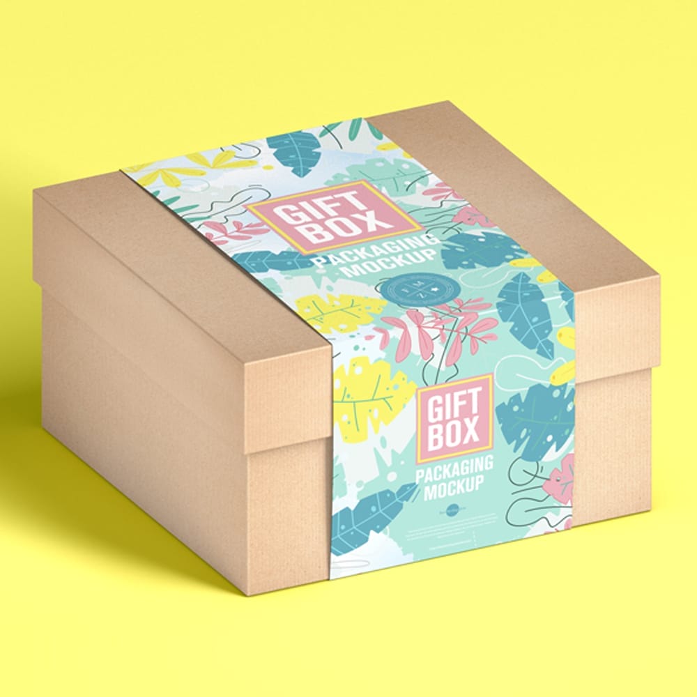 Free Craft Gift Box Packaging Mockup