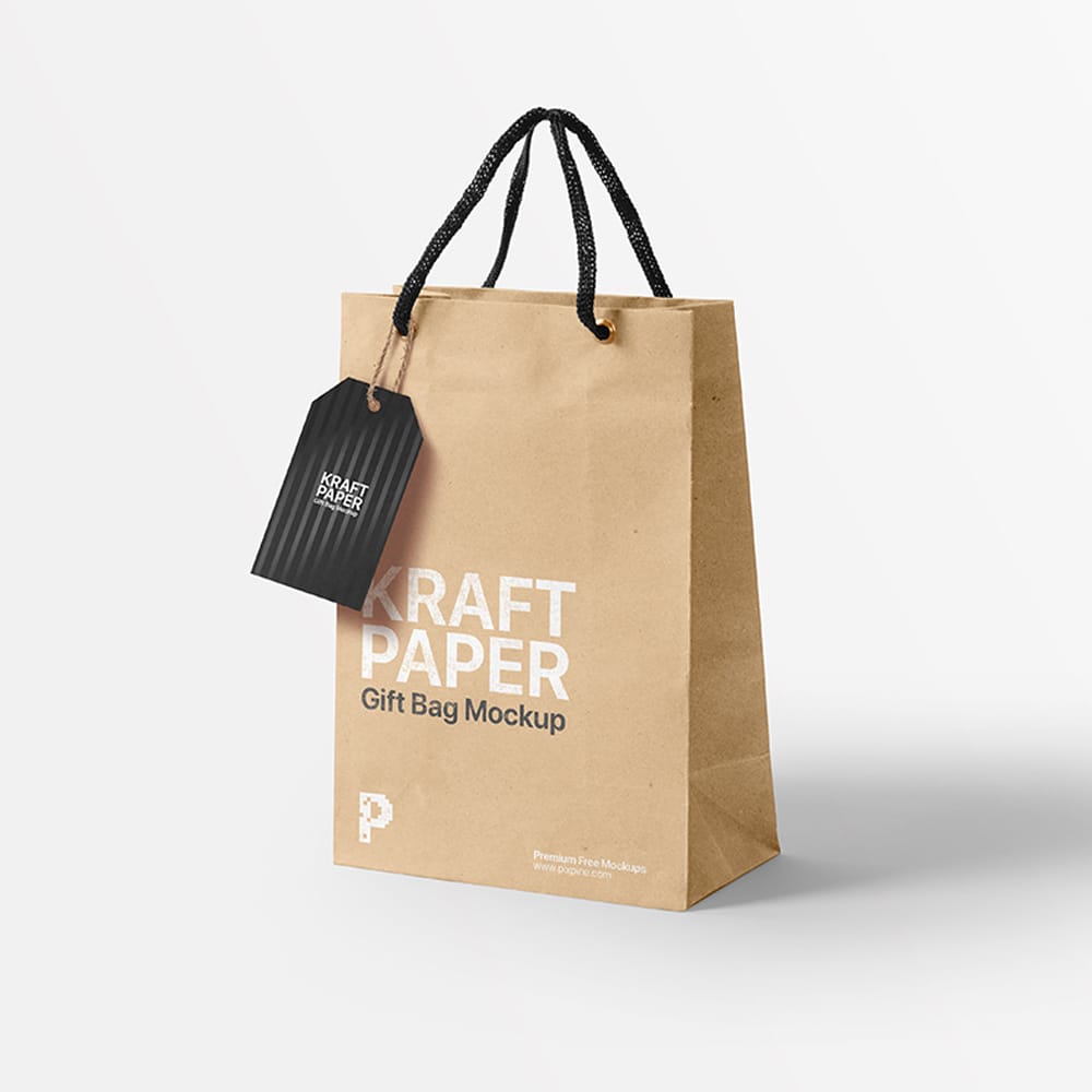 Free Kraft Paper Gift Bag Mockup