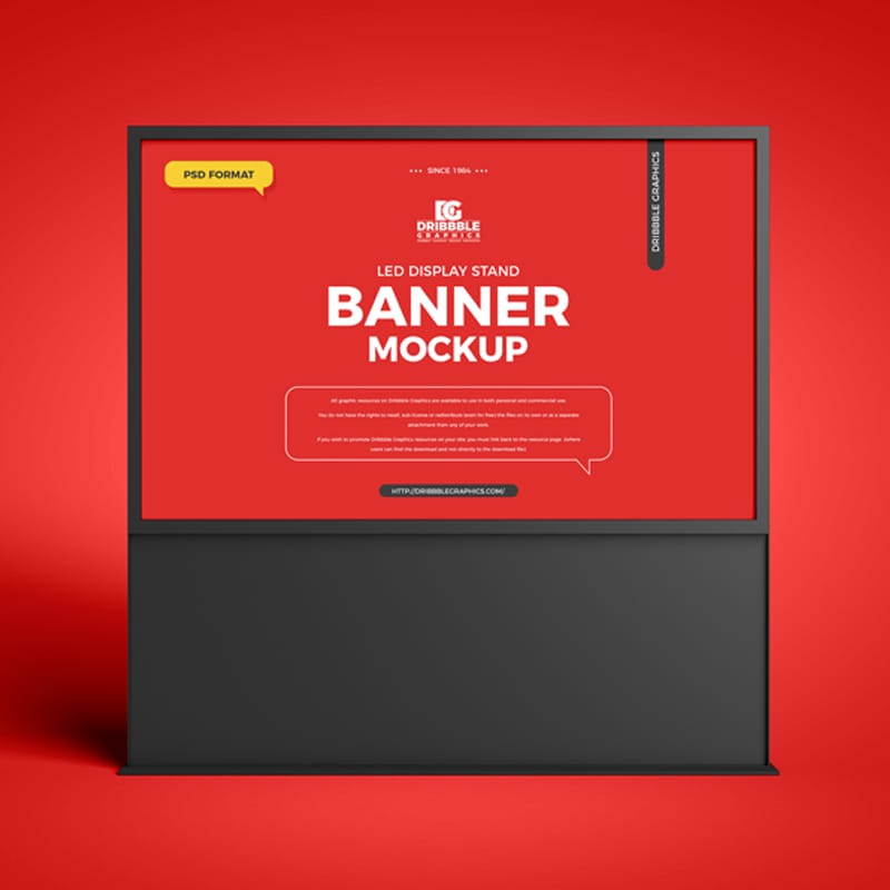 Free LED Display Stand Banner Mockup