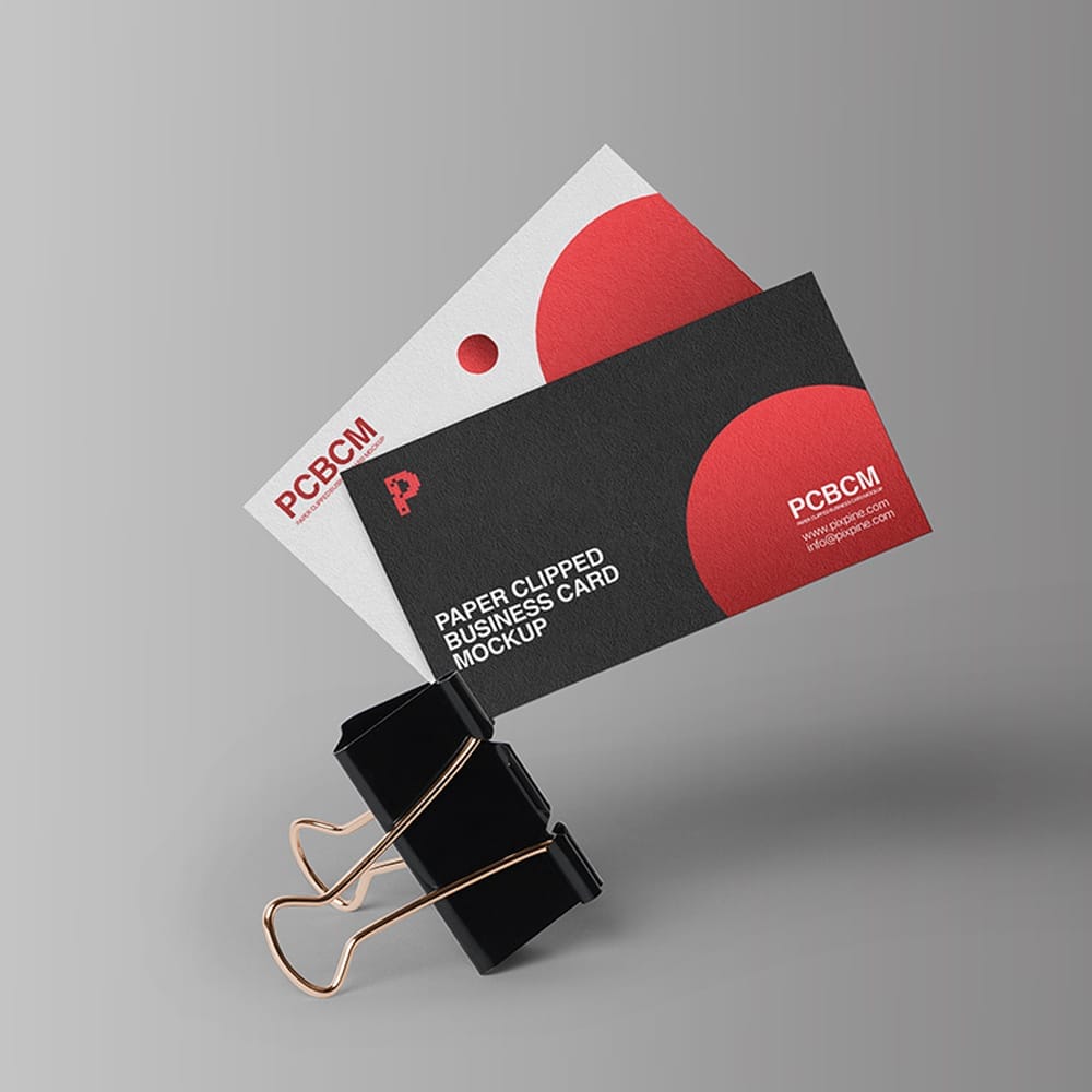 Free Paper Clipped Business Card Mockup