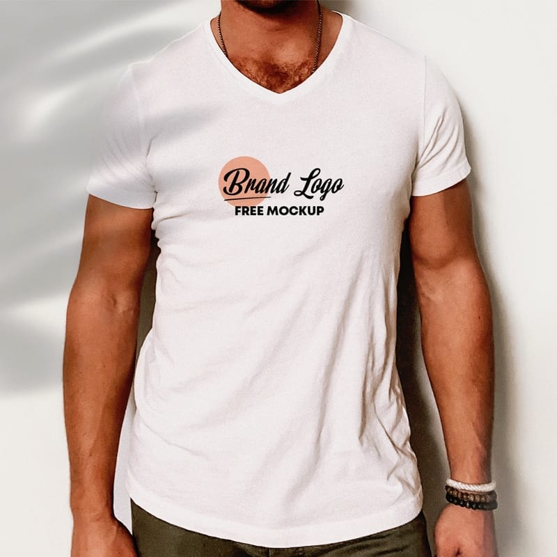 Logo on V Neck T-Shirt Free Mockup