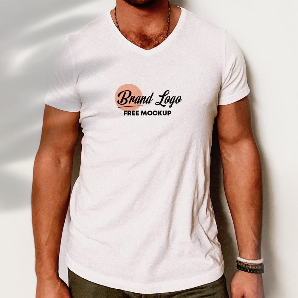 Logo on V Neck T-Shirt Free Mockup