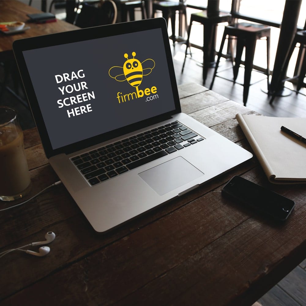 MacBook Air on the Cafe Free Mockup PSD