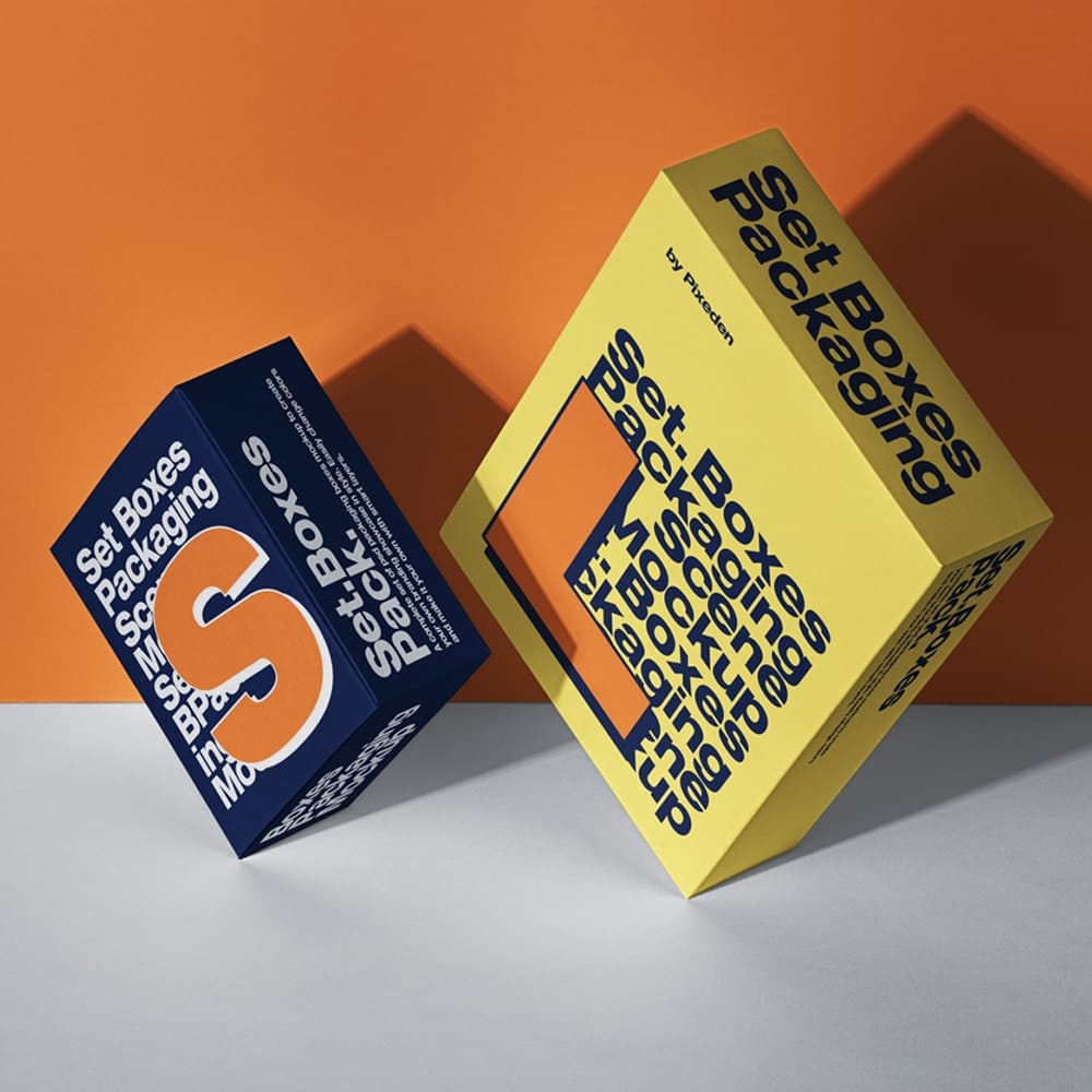 Packaging PSD Box Mockup Set Scene
