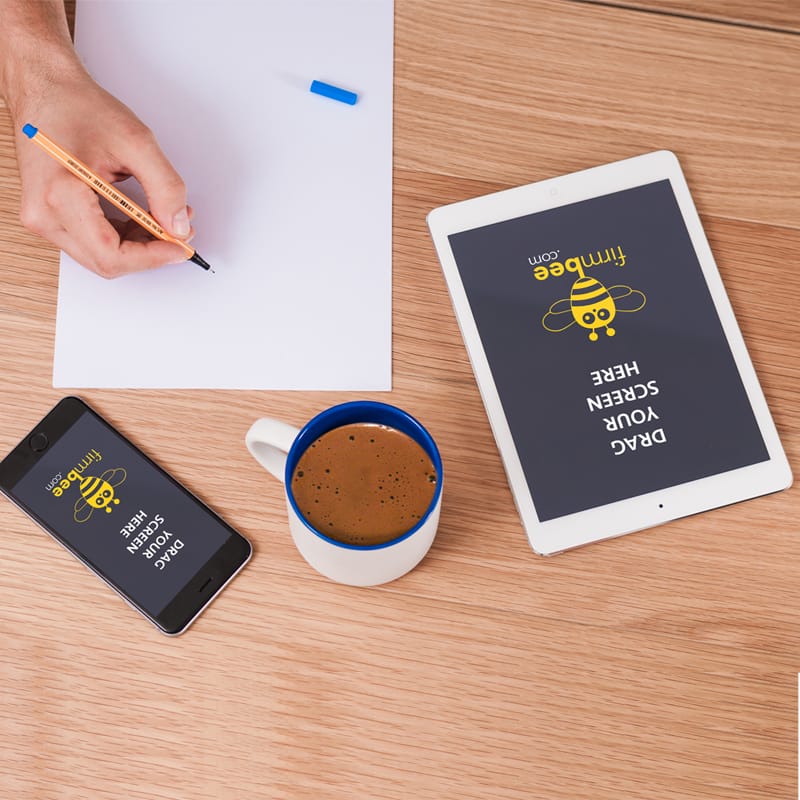 Piece of Paper and Apple Devices Free Mockup PSD