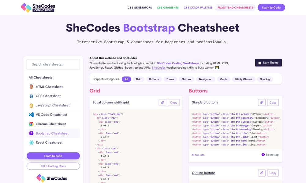 SheCodes Bootstrap Cheatsheet