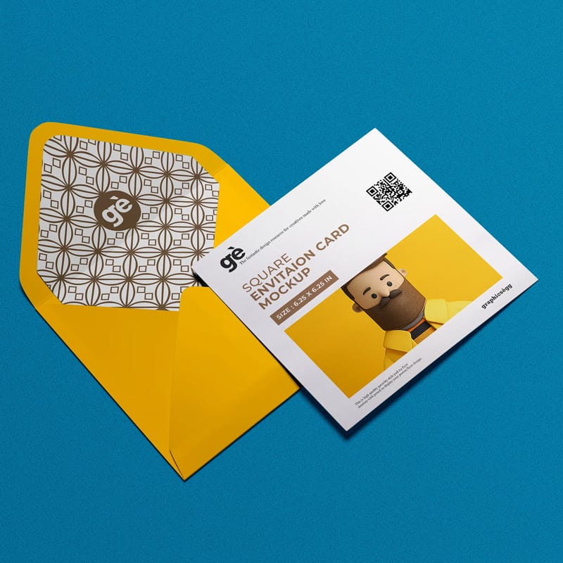 Square Envelope Card PSD Mockup