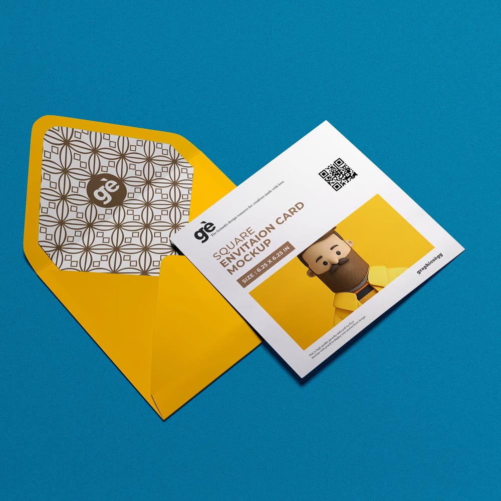 Square Envelope Card PSD Mockup