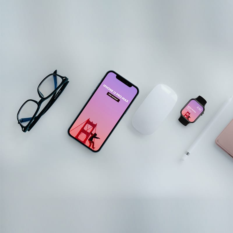 iPhone 12 Pro Max & Apple Watch Free Mockup