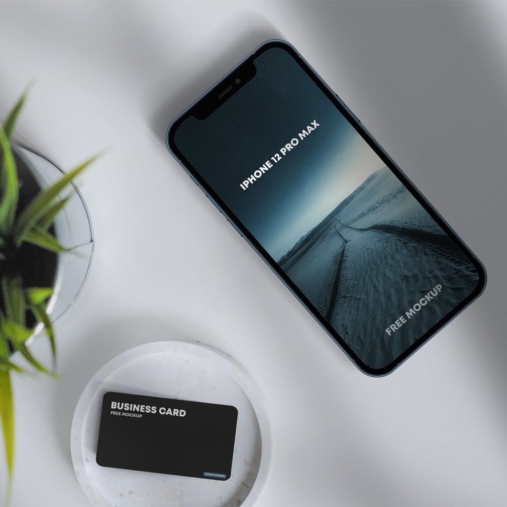 iPhone 12 Pro Max & Business Card Free Mockup