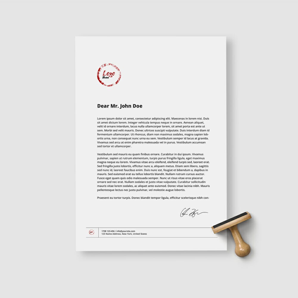 A4 Paper Sheet with Stamp Free Mockup