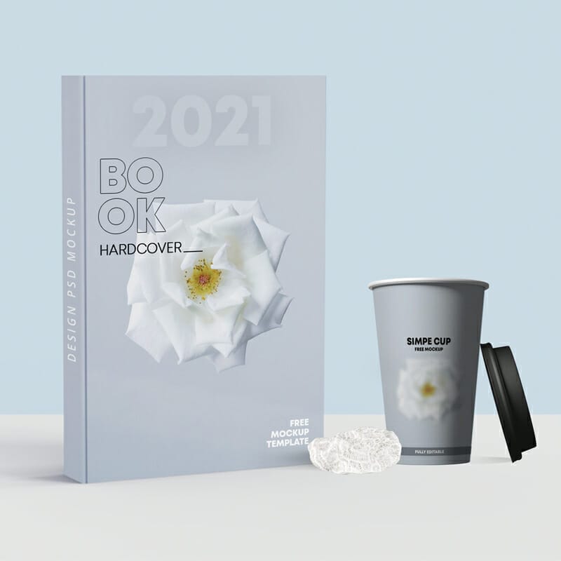 Book Cover with Cup Free Mockup