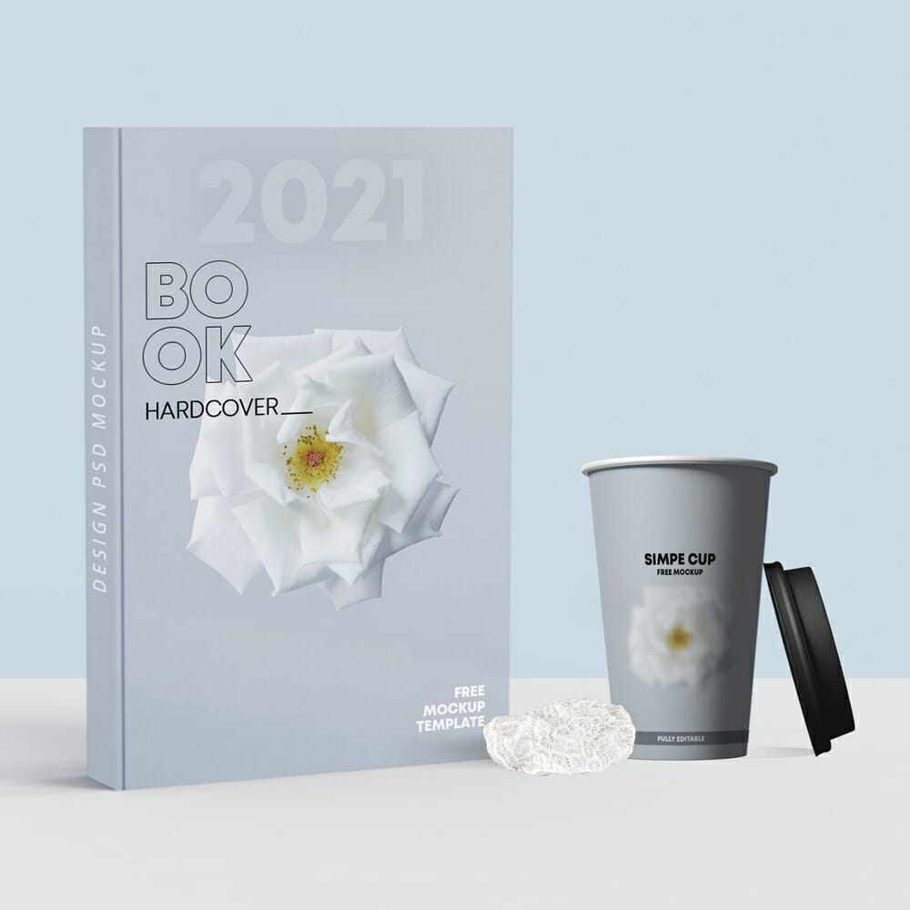 Book Cover with Cup Free Mockup