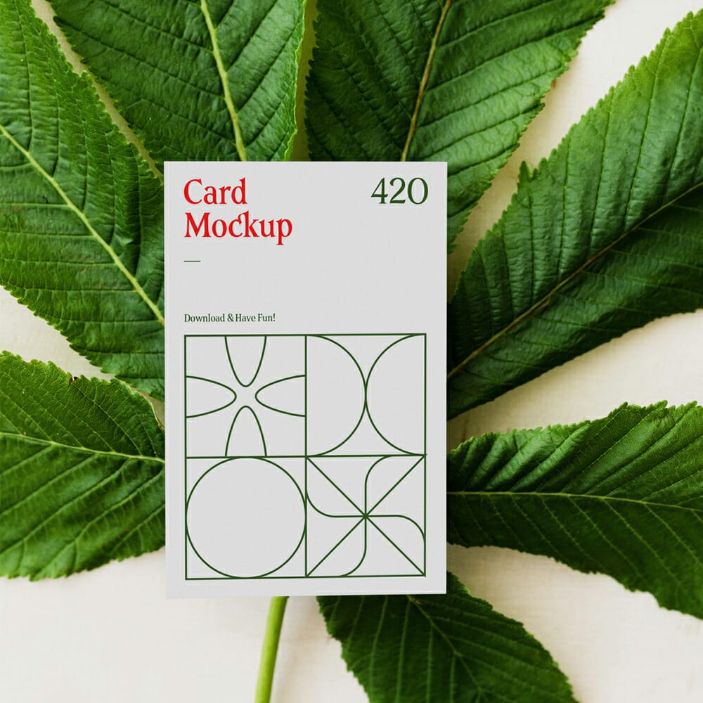 Card With Leaf Mockup