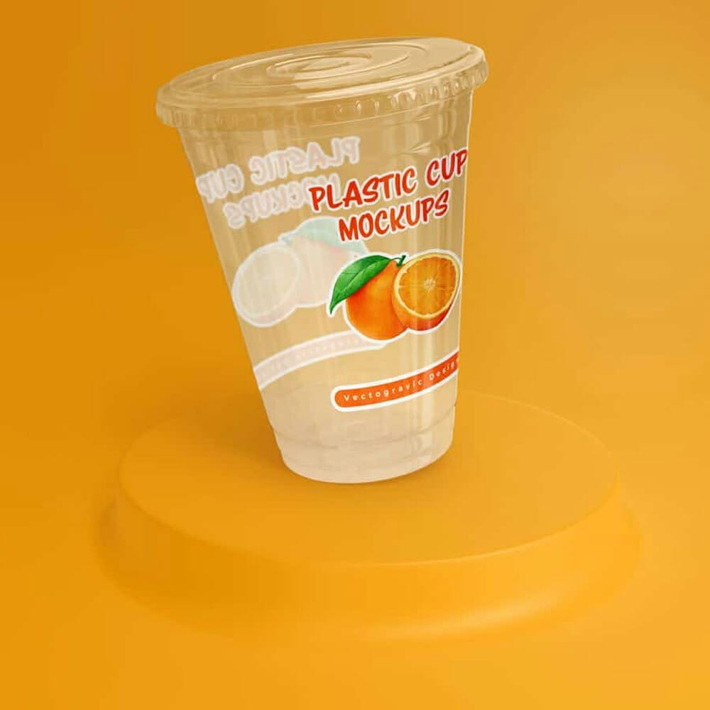 Flat Lid Disposable Transparent Plastic Cup Mockup
