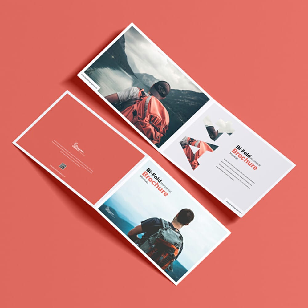 Free A4 Bi-Fold Horizontal Brochure Mockup