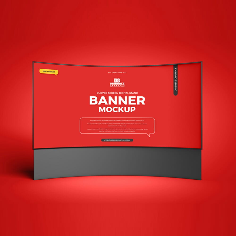 Free Curved Screen Digital Stand Banner Mockup