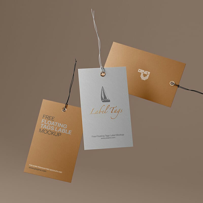 Free Floating Label Tags Mockup