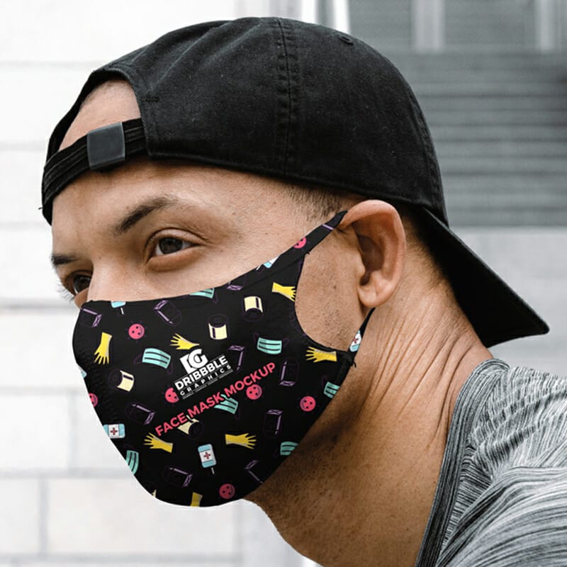 Free Man Wearing Face Mask Mockup