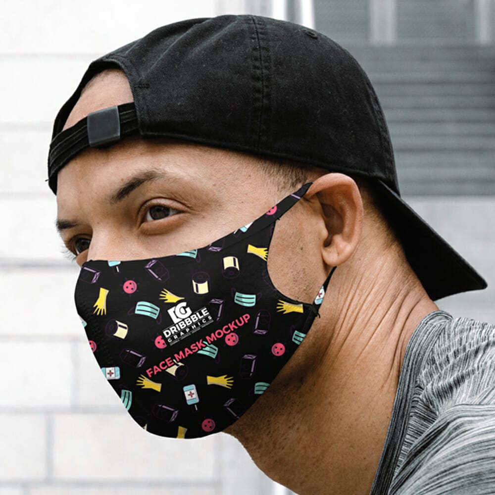 Free Man Wearing Face Mask Mockup