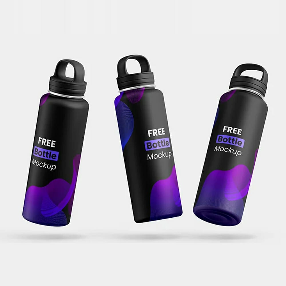 Free Metallic Water Bottle Mockup Set
