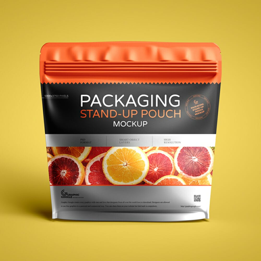 Free Packaging Stand-up Pouch Mockup