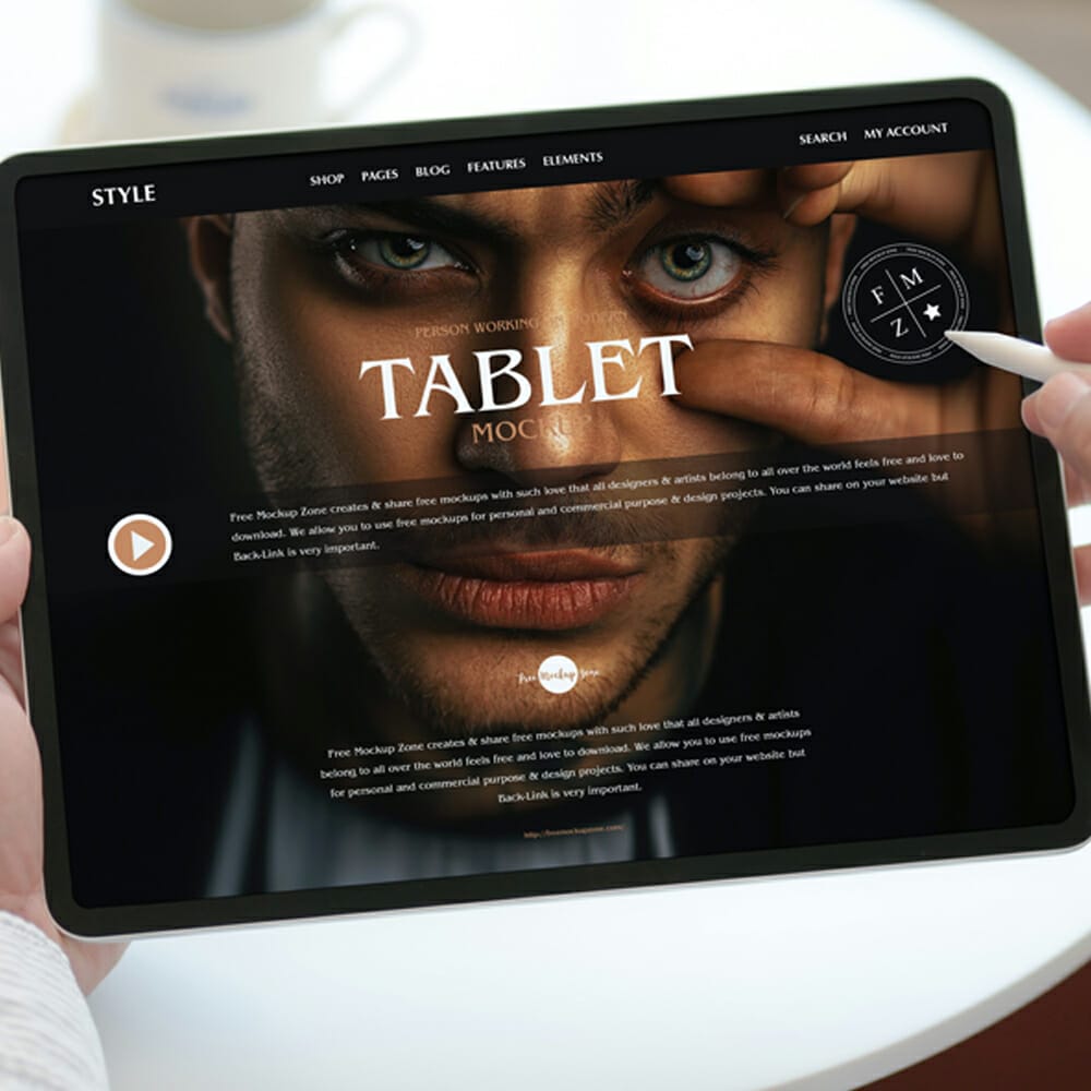 Free Person Working on Modern Tablet Mockup