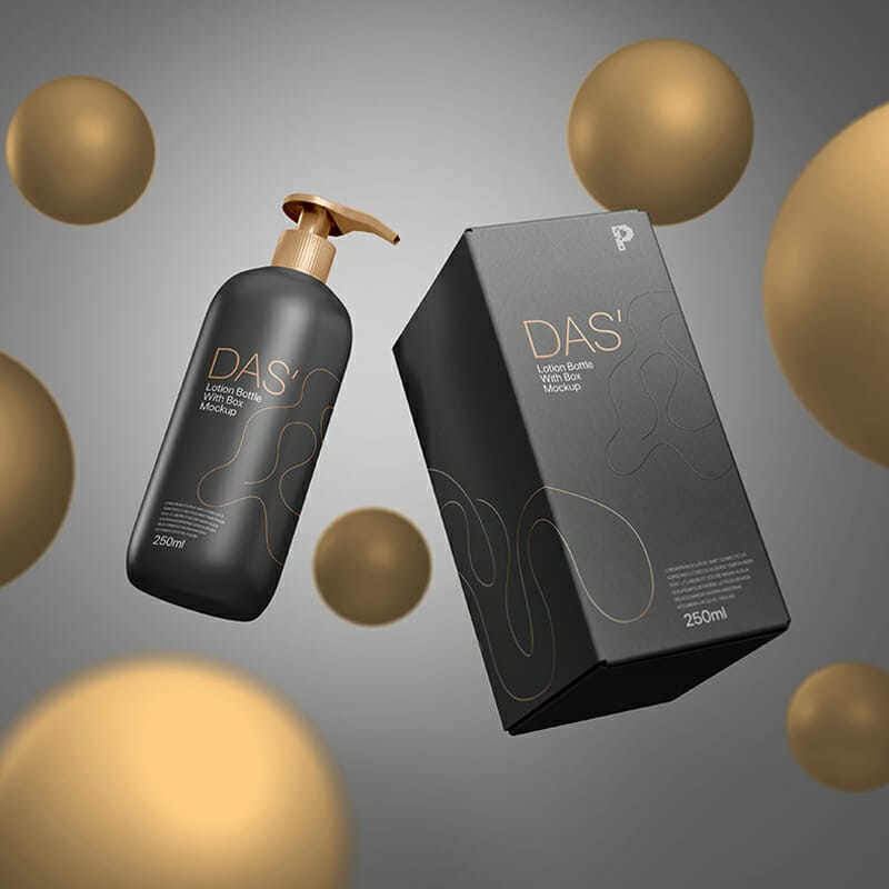 Free Skincare Lotion Bottle with Box Mockup