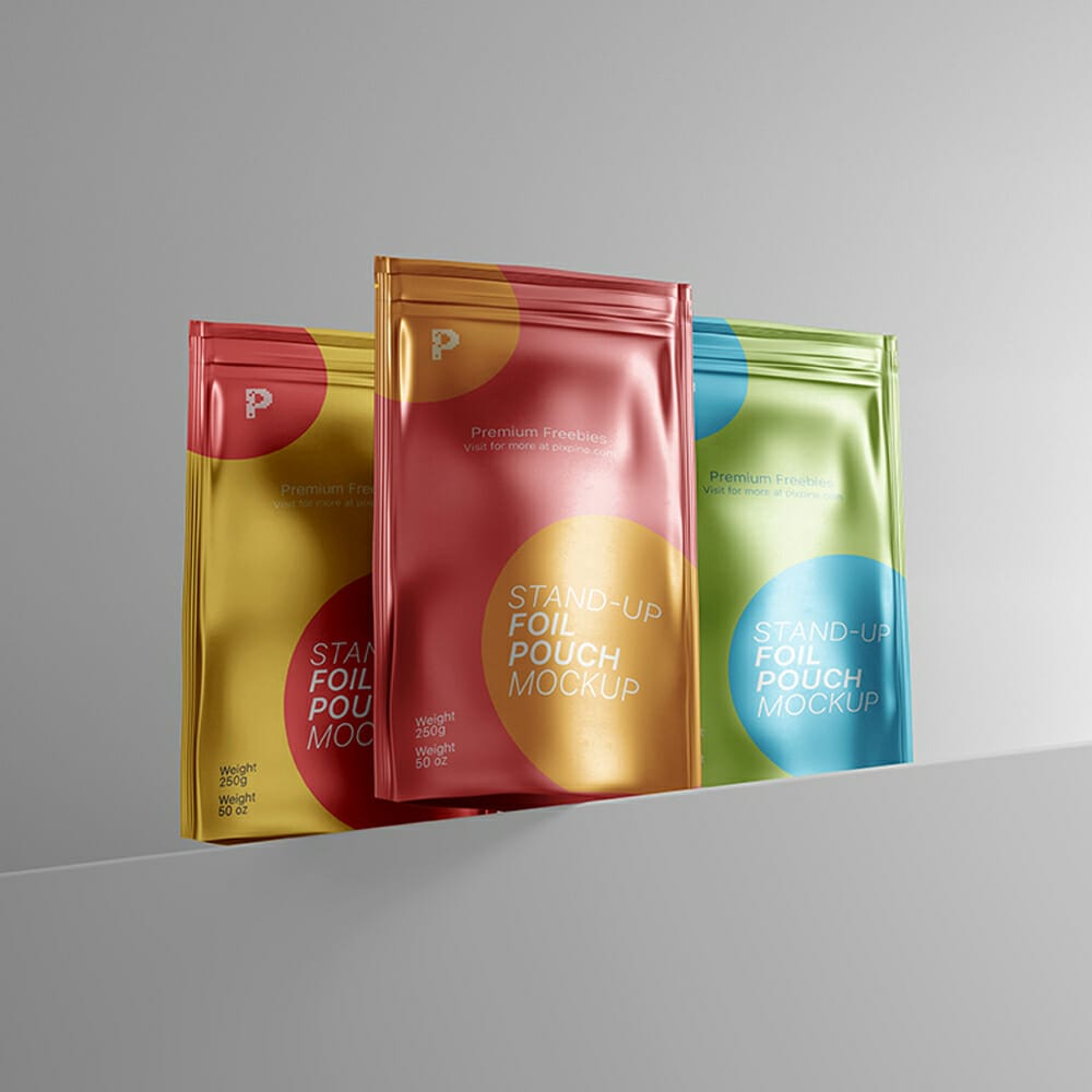 Free Stand-up Foil Pouch Mockup