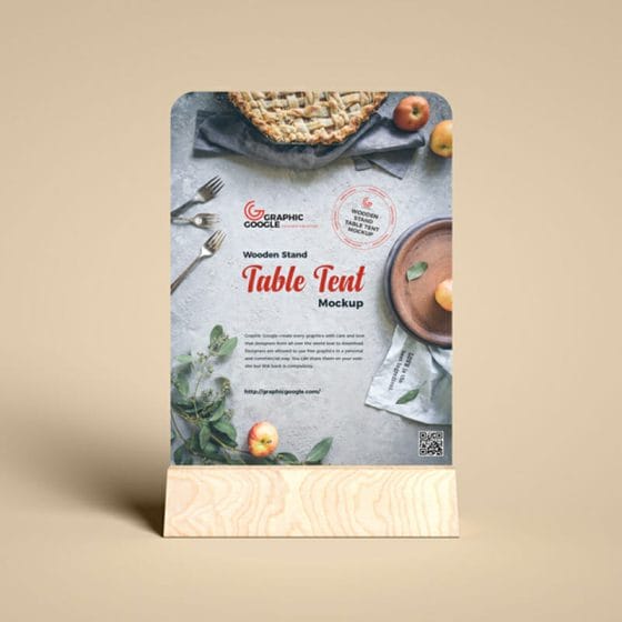 Free Wooden Stand Table Tent Mockup