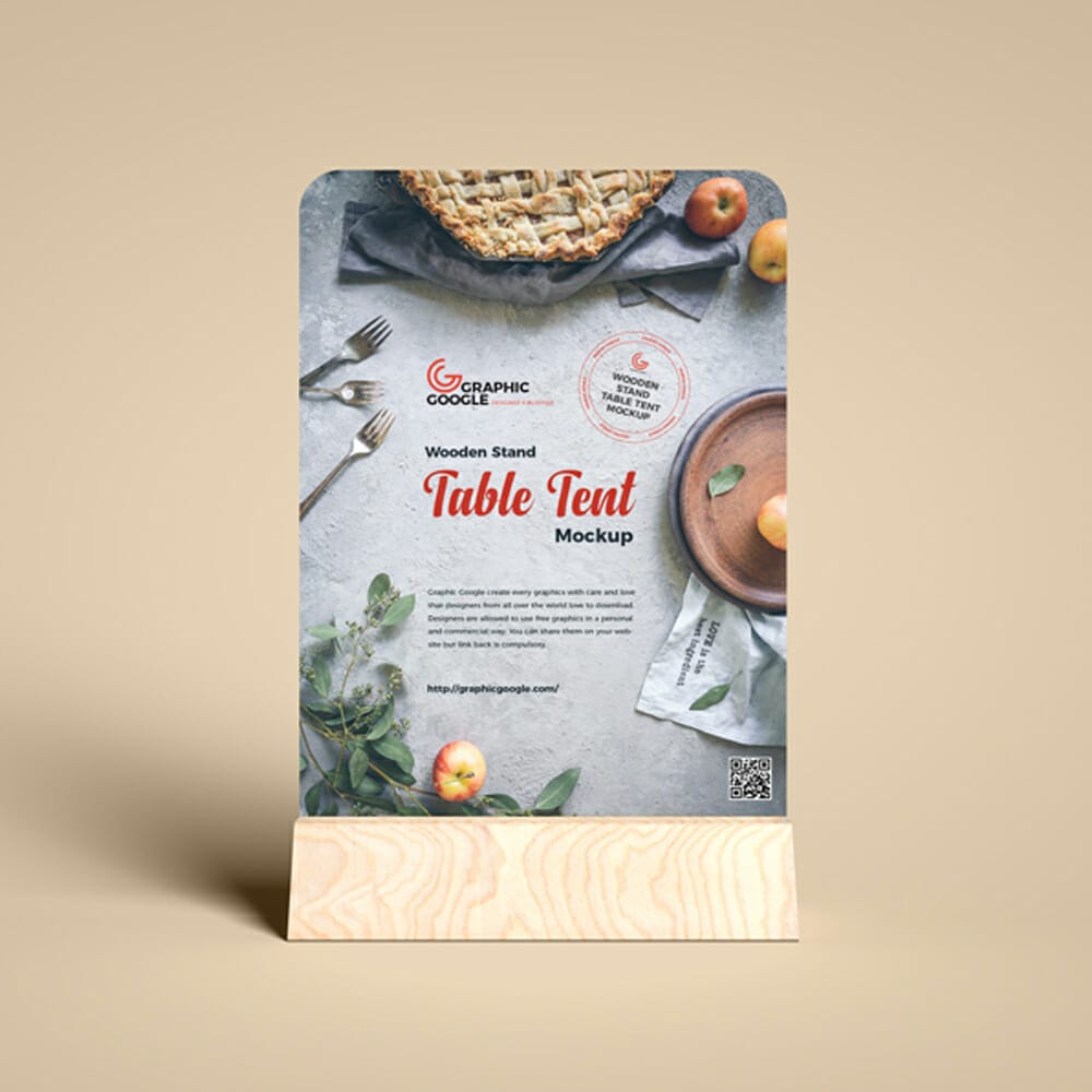 Free Wooden Stand Table Tent Mockup