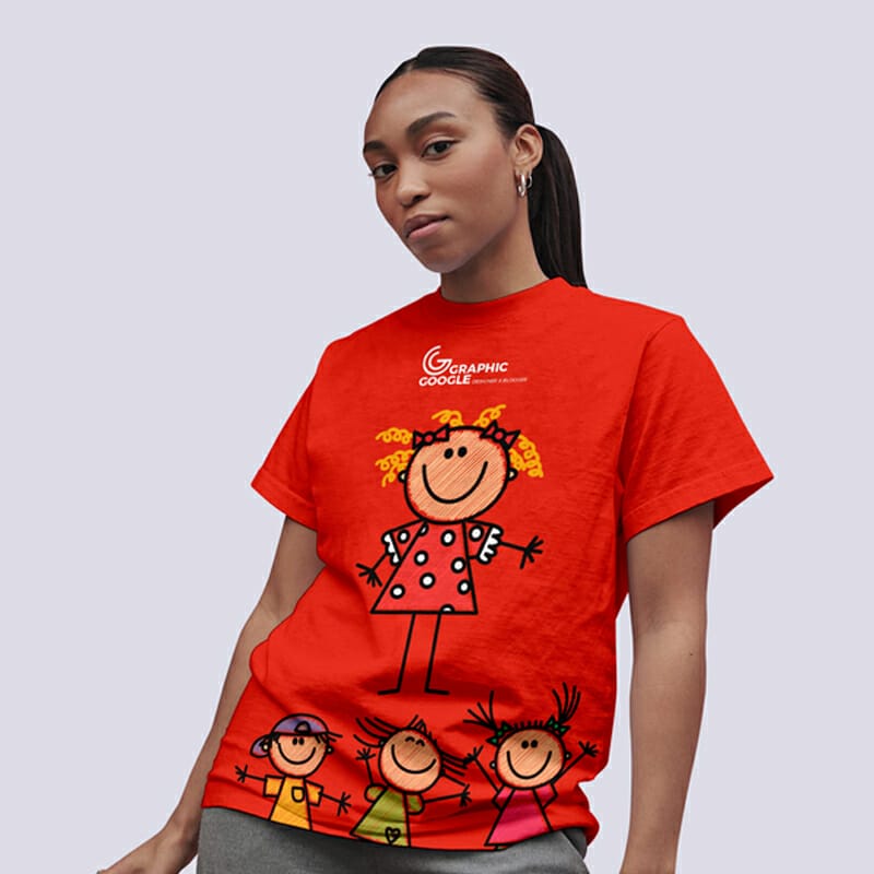 Free Young Girl Wearing T-Shirt Mockup