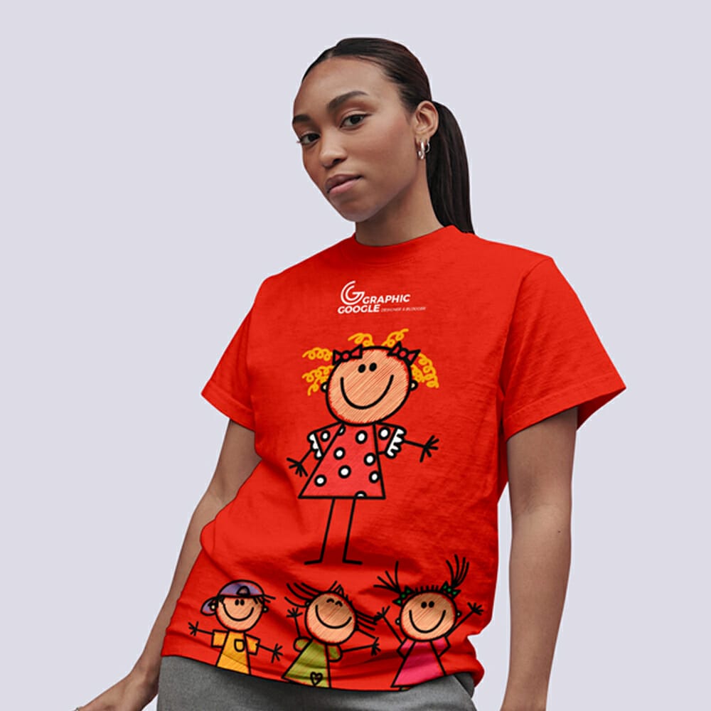 Free Young Girl Wearing T-Shirt Mockup