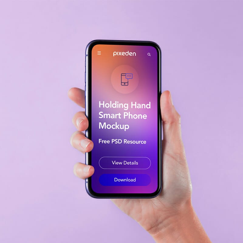 Hand Holding PSD Smartphone Mockup